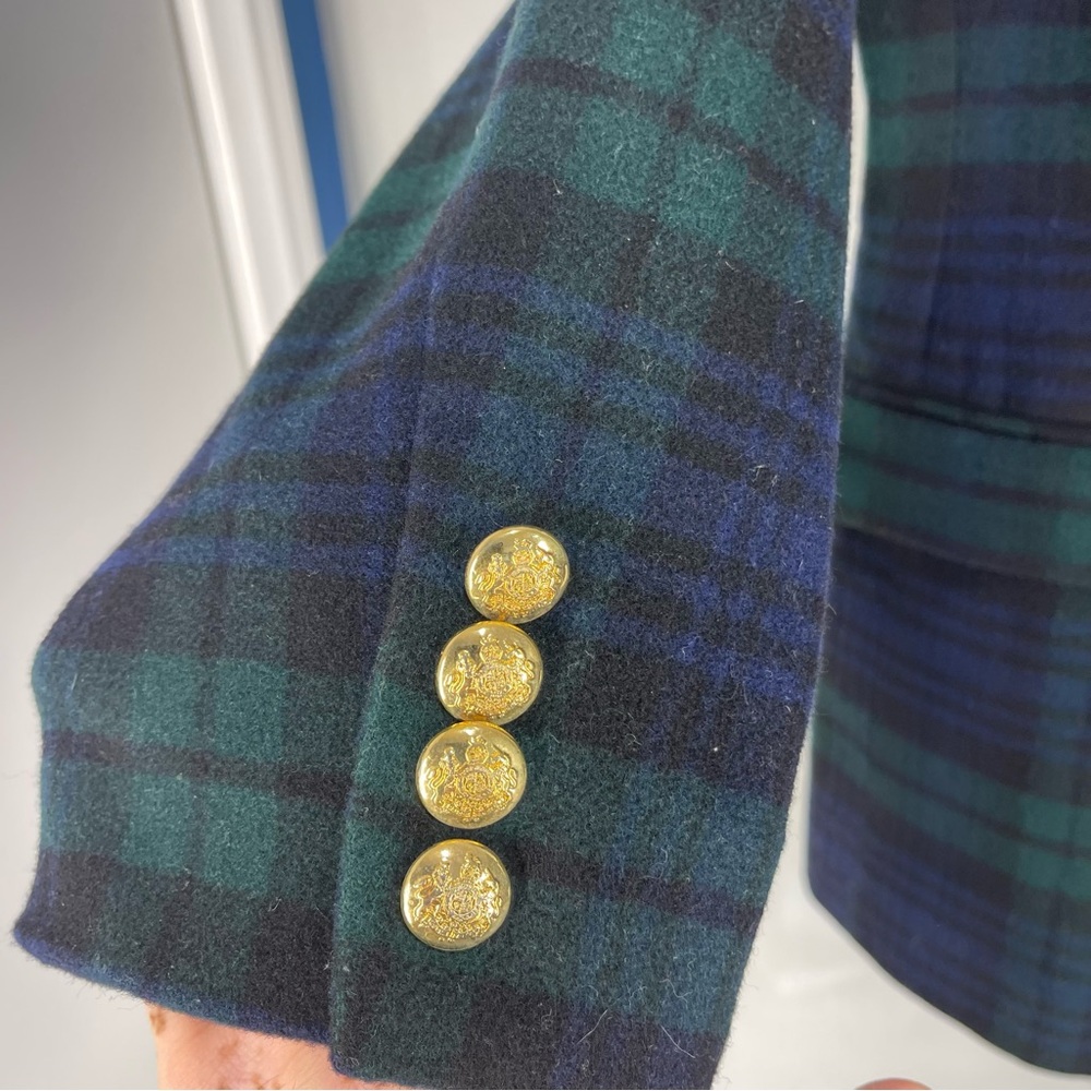 Lauren Ralph Lauren Wool Cashmere Tartan Blazer Green Navy Size 10 Petite - Picture 9 of 17